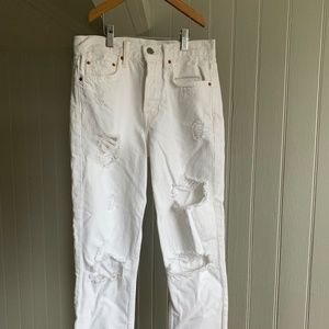 GRLFRND "Karolina" Distressed White Jeans